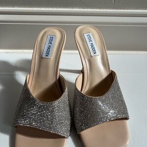 Steve Madden Women's Sparkling Slide Sandals - Silver and Tan
